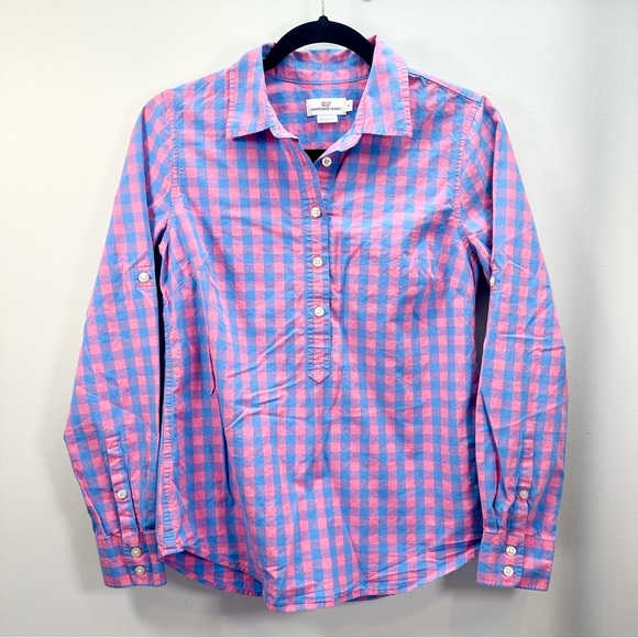 Vineyard Vines Tops - Women’s Vineyard Vines Blyden Blue & Pink Gingham Button Down Tunic Top